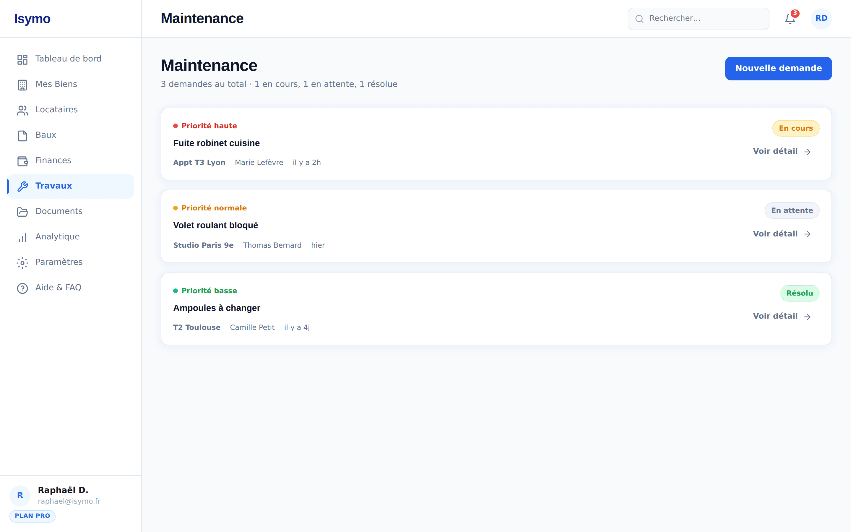 Maintenance et demandes locataires Isymo